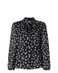 Черная блузка с длинным рукавом с цветочным принтом от Tory Burch