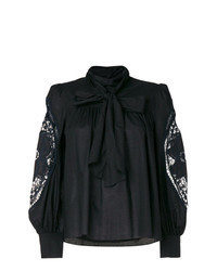 Черная блузка с длинным рукавом со складками