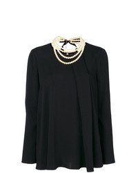 Черная блузка с длинным рукавом со складками от Twin-Set