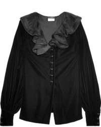 Черная блузка с рюшами от Saint Laurent