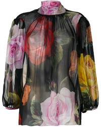 Черная блузка с цветочным принтом от Dolce & Gabbana