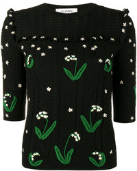 Черная блузка с цветочным принтом от Valentino