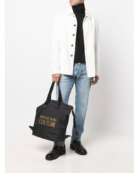Мужская черная большая сумка из плотной ткани с принтом от VERSACE JEANS COUTURE