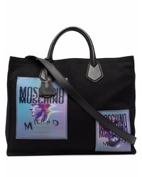 Мужская черная большая сумка из плотной ткани с принтом от Moschino