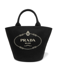 Черная большая сумка из плотной ткани с принтом от Prada
