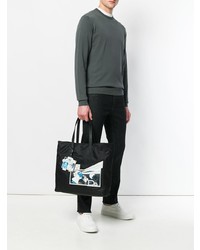 Мужская черная большая сумка из плотной ткани с принтом от Prada
