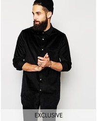 Мужская черная вельветовая рубашка с длинным рукавом от Reclaimed Vintage
