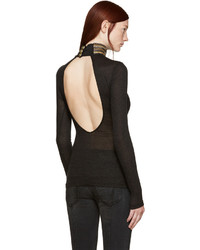 Женская черная водолазка с украшением от PIERRE BALMAIN