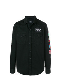 Черная джинсовая куртка-рубашка с принтом