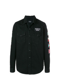 Мужская черная джинсовая куртка-рубашка с принтом от Marcelo Burlon County of Milan