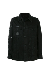 Мужская черная джинсовая куртка-рубашка с принтом от Philipp Plein