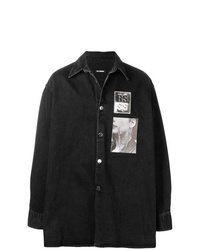 Мужская черная джинсовая куртка-рубашка с принтом от Raf Simons
