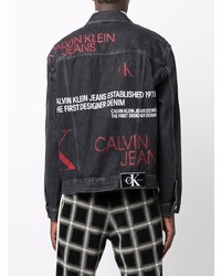 Мужская черная джинсовая куртка с принтом от Calvin Klein Jeans