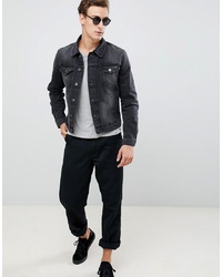 Мужская черная джинсовая куртка от Selected Homme