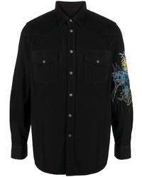 Мужская черная джинсовая рубашка с вышивкой от Diesel