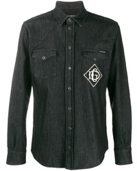 Мужская черная джинсовая рубашка с вышивкой от Dolce & Gabbana