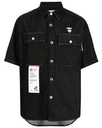 Мужская черная джинсовая рубашка с коротким рукавом от AAPE BY A BATHING APE