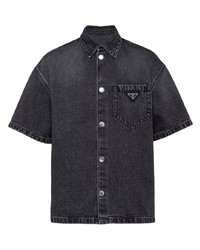 Мужская черная джинсовая рубашка с коротким рукавом от Prada