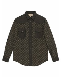 Мужская черная джинсовая рубашка с принтом от Gucci