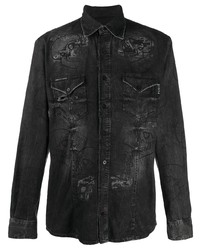 Мужская черная джинсовая рубашка с принтом от Philipp Plein