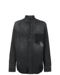 Мужская черная джинсовая рубашка с принтом от Saint Laurent