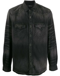Мужская черная джинсовая рубашка с украшением от Amiri