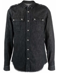 Мужская черная джинсовая рубашка от Balmain