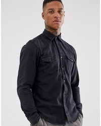 Мужская черная джинсовая рубашка от Pull&Bear