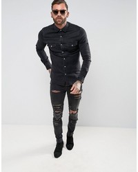 Мужская черная джинсовая рубашка от Asos