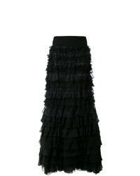 Черная длинная юбка с рюшами