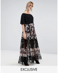 Черная длинная юбка с цветочным принтом от Boohoo
