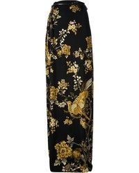 Черная длинная юбка с цветочным принтом от Roberto Cavalli