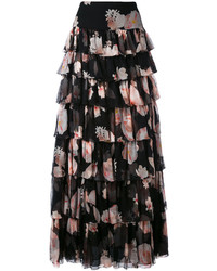 Черная длинная юбка с цветочным принтом