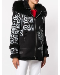 Женская черная дубленка с вышивкой от Mr & Mrs Italy