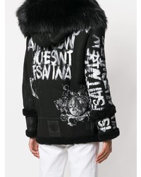 Женская черная дубленка с вышивкой от Mr & Mrs Italy