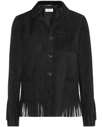 Женская черная замшевая куртка c бахромой от Saint Laurent