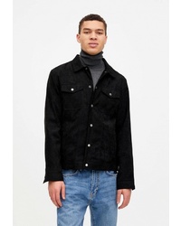 Мужская черная замшевая куртка-рубашка от Pull&Bear