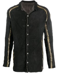 Черная замшевая рубашка с длинным рукавом с украшением