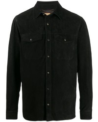 Мужская черная замшевая рубашка с длинным рукавом от Ajmone