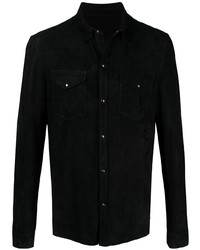 Мужская черная замшевая рубашка с длинным рукавом от Salvatore Santoro