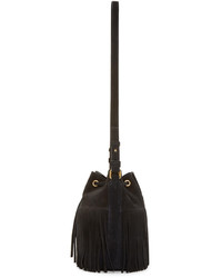 Черная замшевая сумка-мешок c бахромой от Saint Laurent