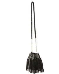 Черная замшевая сумка-мешок c бахромой от Diane von Furstenberg