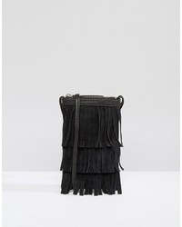 Черная замшевая сумка через плечо c бахромой от Asos