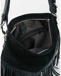 Черная замшевая сумка через плечо c бахромой от Asos