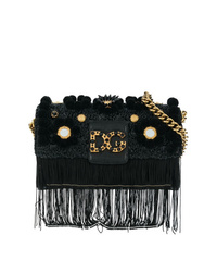 Черная замшевая сумка через плечо c бахромой от Dolce & Gabbana