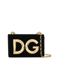 Черная замшевая сумка через плечо с украшением от Dolce & Gabbana