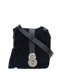 Черная замшевая сумка через плечо с украшением от Saint Laurent