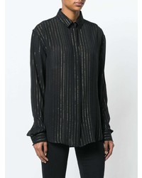 Женская черная классическая рубашка в вертикальную полоску от Saint Laurent
