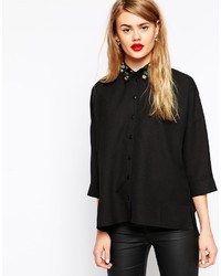 Женская черная классическая рубашка с украшением от Asos