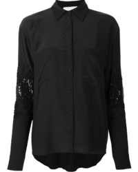 Женская черная классическая рубашка с украшением